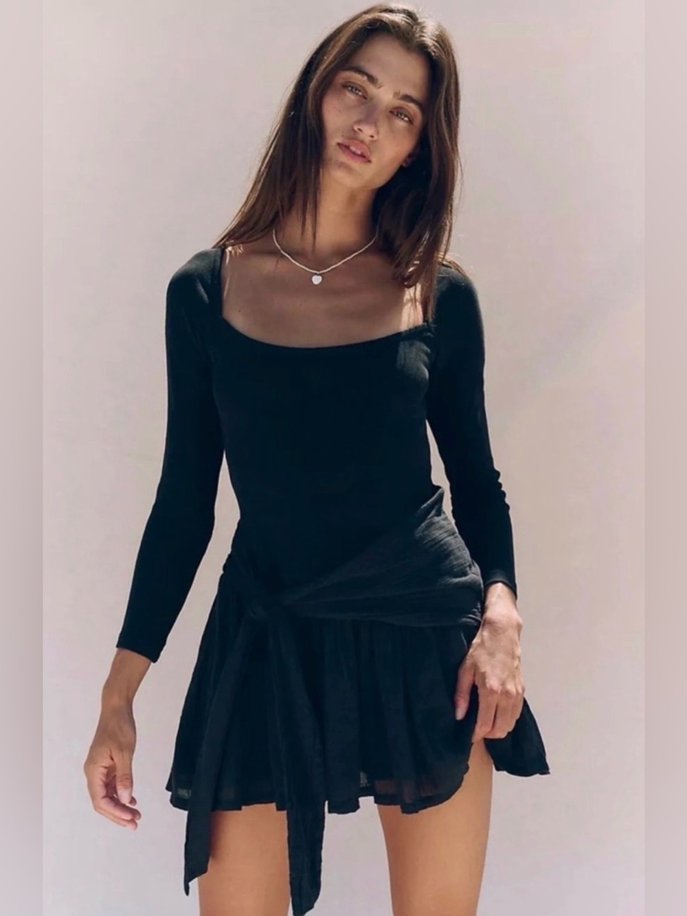 Free People Free-Est Lexi Drop-Waist Mini Dress In Black Size Medium Sash Tie